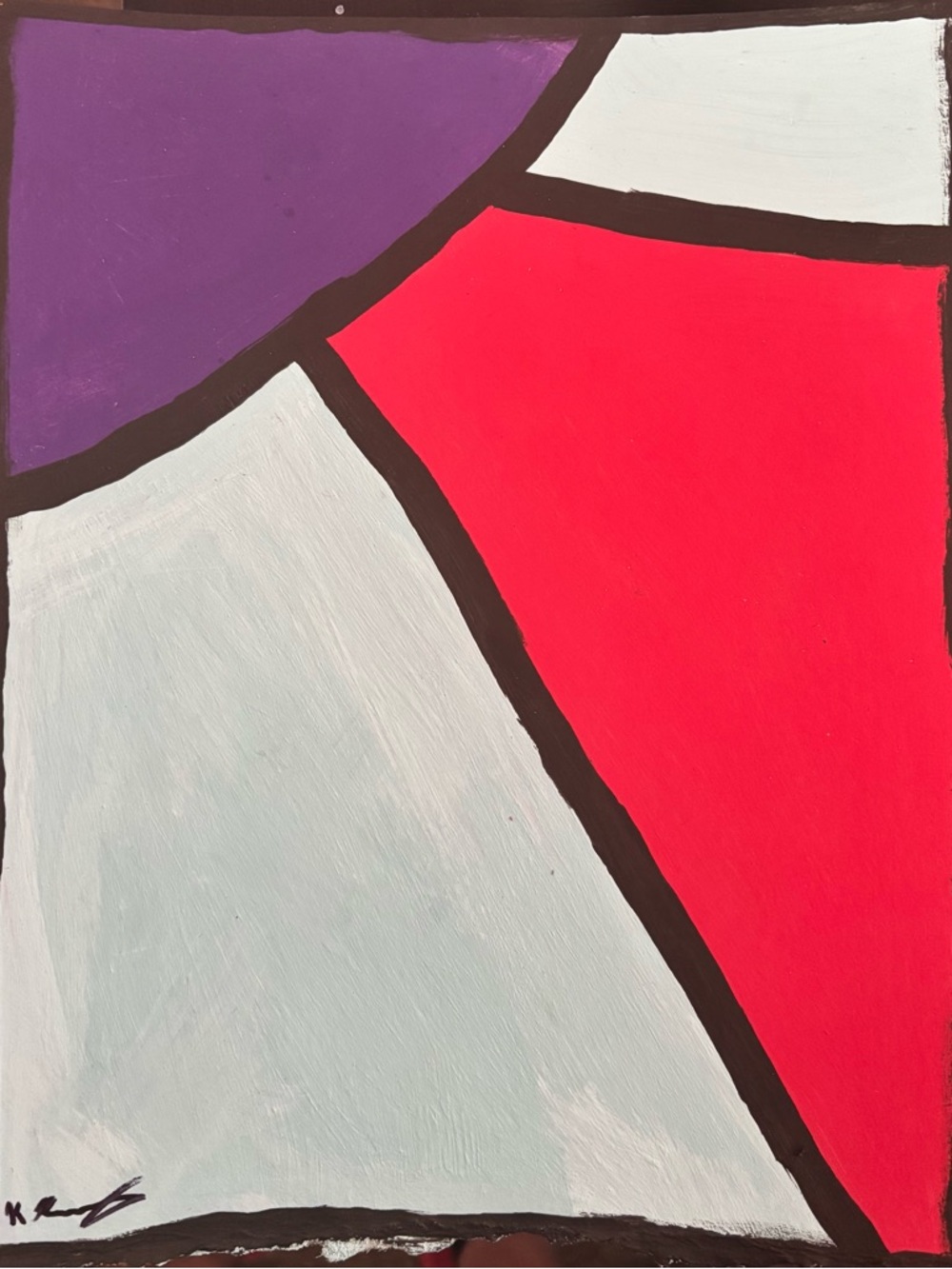 Contemporary Abstract Canvas Painting in Purple, Red & White